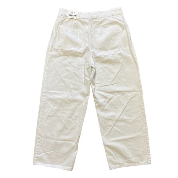 NWT ZARA Wide Leg Pleat Front Baggy Jeans  Rhinestone button  High rise SZ 10 - Picture 6 of 11